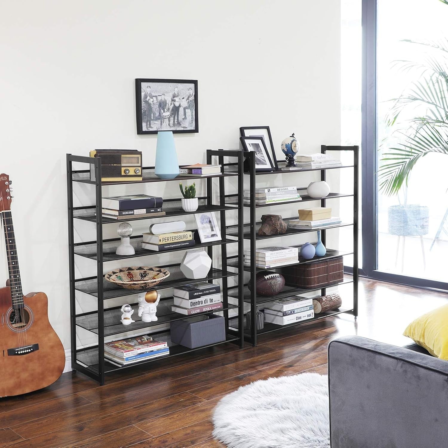 12-Tier Adjustable Metal Shoe Rack – Stackable, Holds 48-60 Pairs, Black