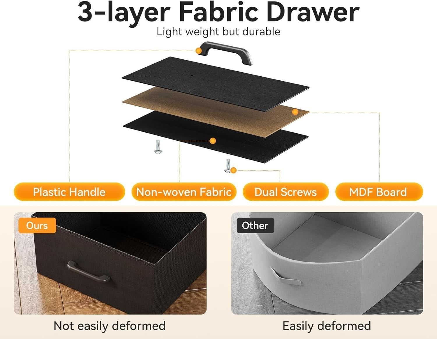 Modern Black Chest of Drawers 9 Fabric Drawers USB Ports LED Light Strip
