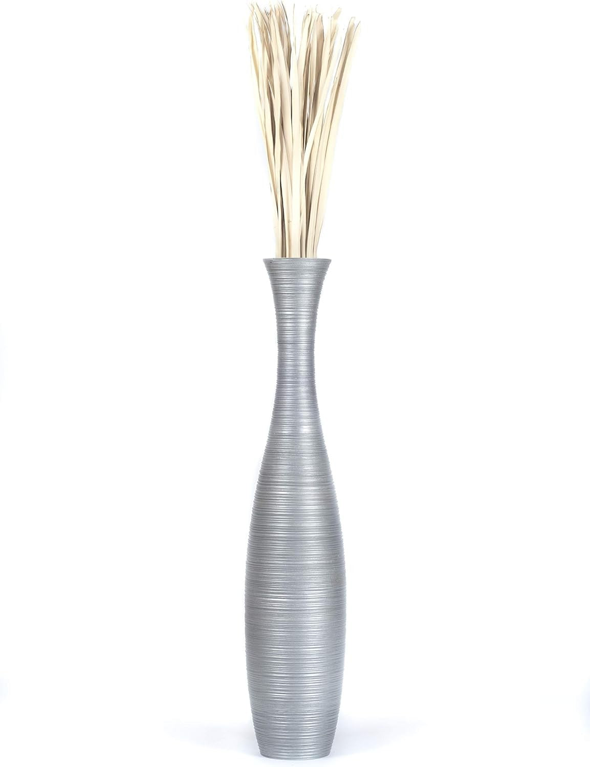 Tall Silver Floor Vase 105cm Wooden Decor for Pampas Grass Display