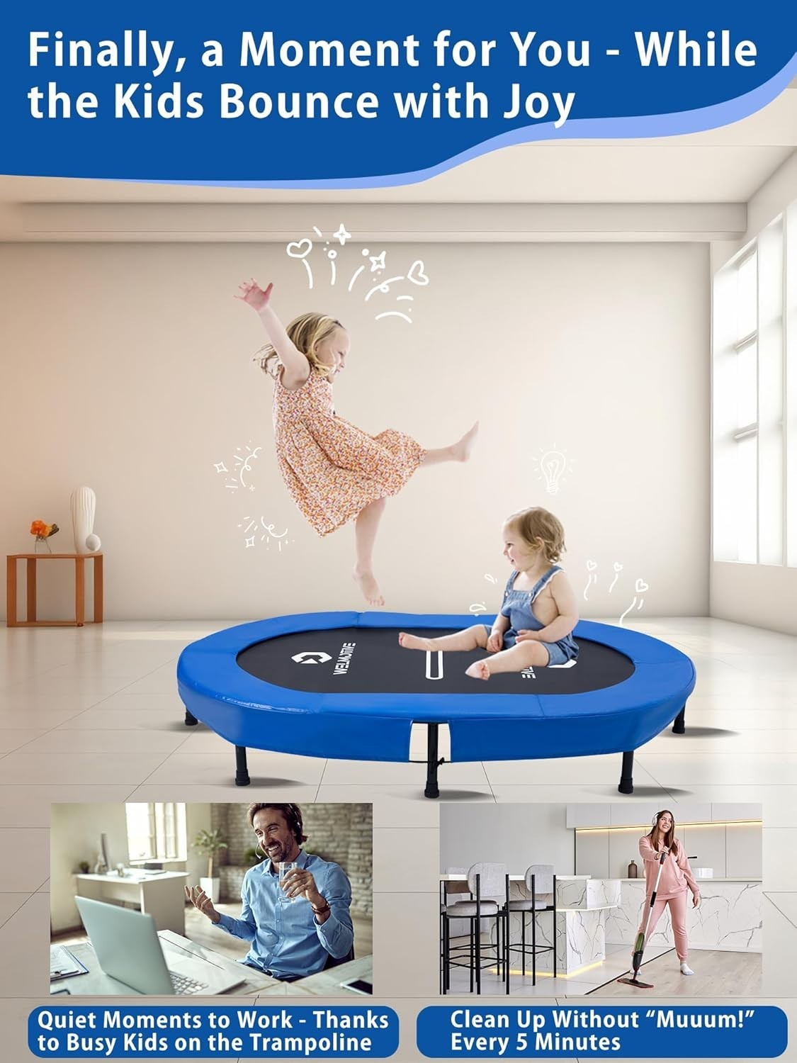 Oval Indoor Trampoline for Two Quiet Rebounder 40 Springs 150KG