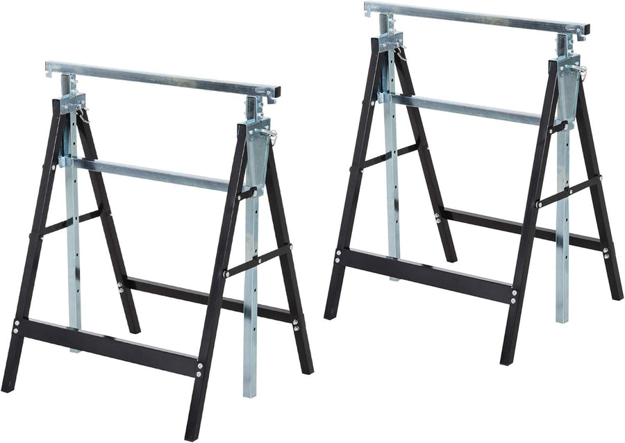 2x Adjustable Telescopic Sawhorse Folding Steel Trestle Work Bench 80–130cm