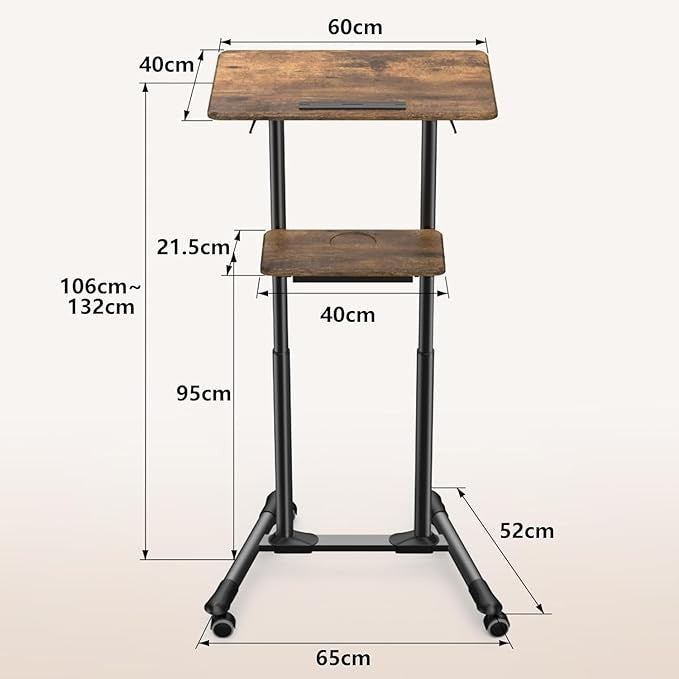 Height Adjustable Mobile Laptop Podium Desk with Wheels Storage Tray