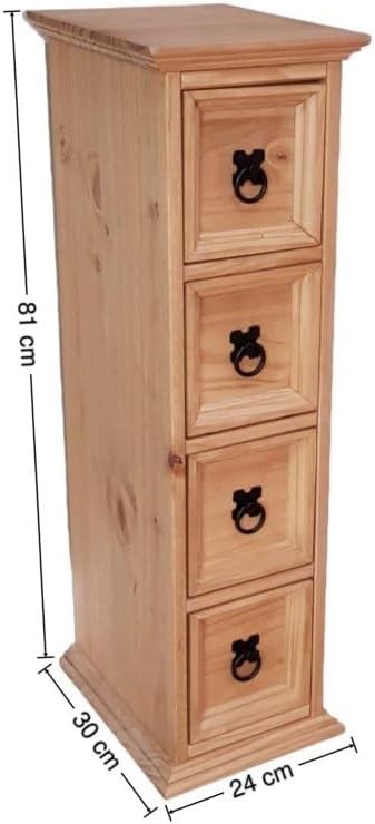 Solid Pine CD Storage Tower 4 Drawer Chest Rustic Wooden Media Unit