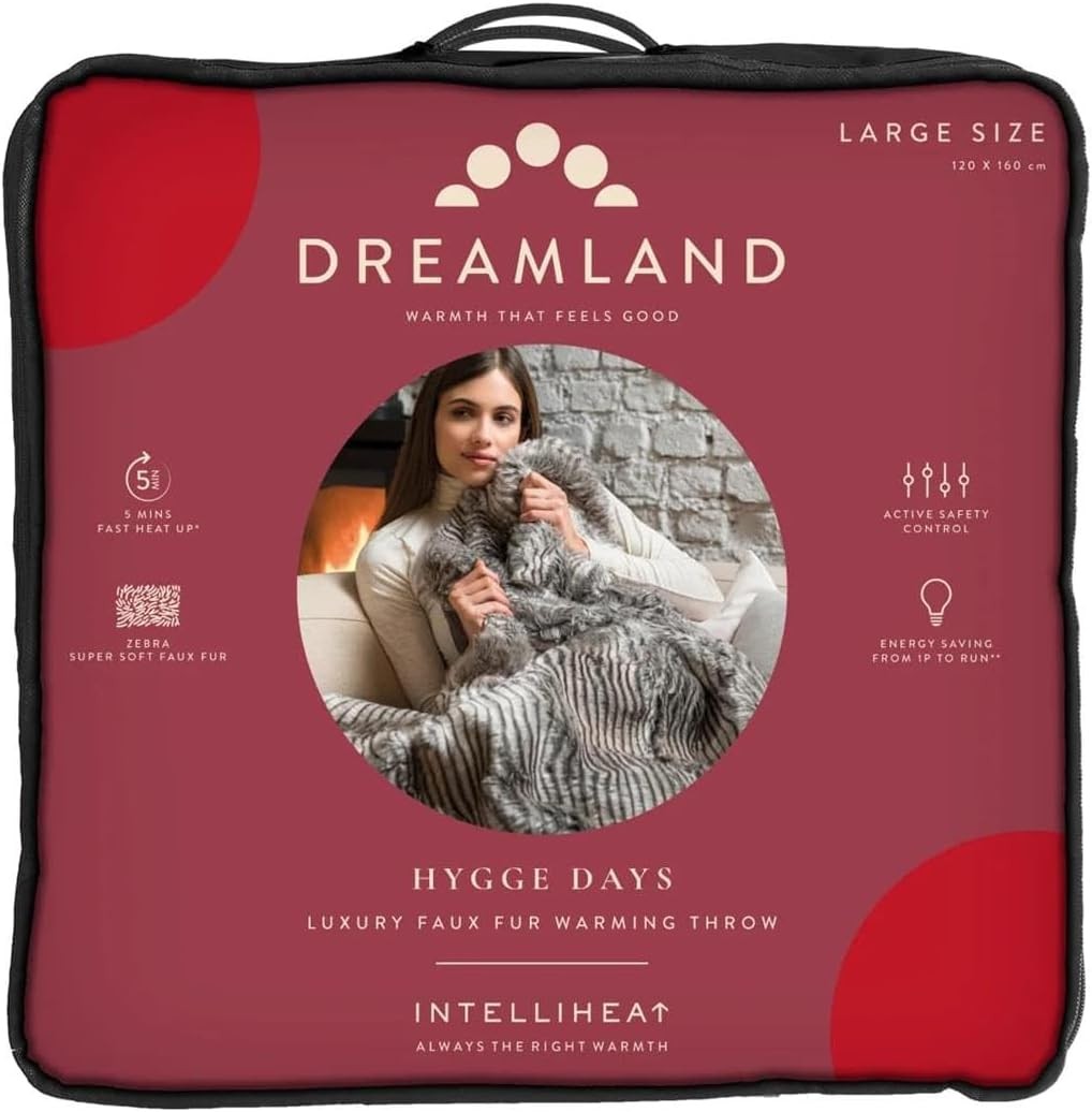 Heated Electric Throw Faux Fur Blanket Fast Heat Timer Washable 160x120cm