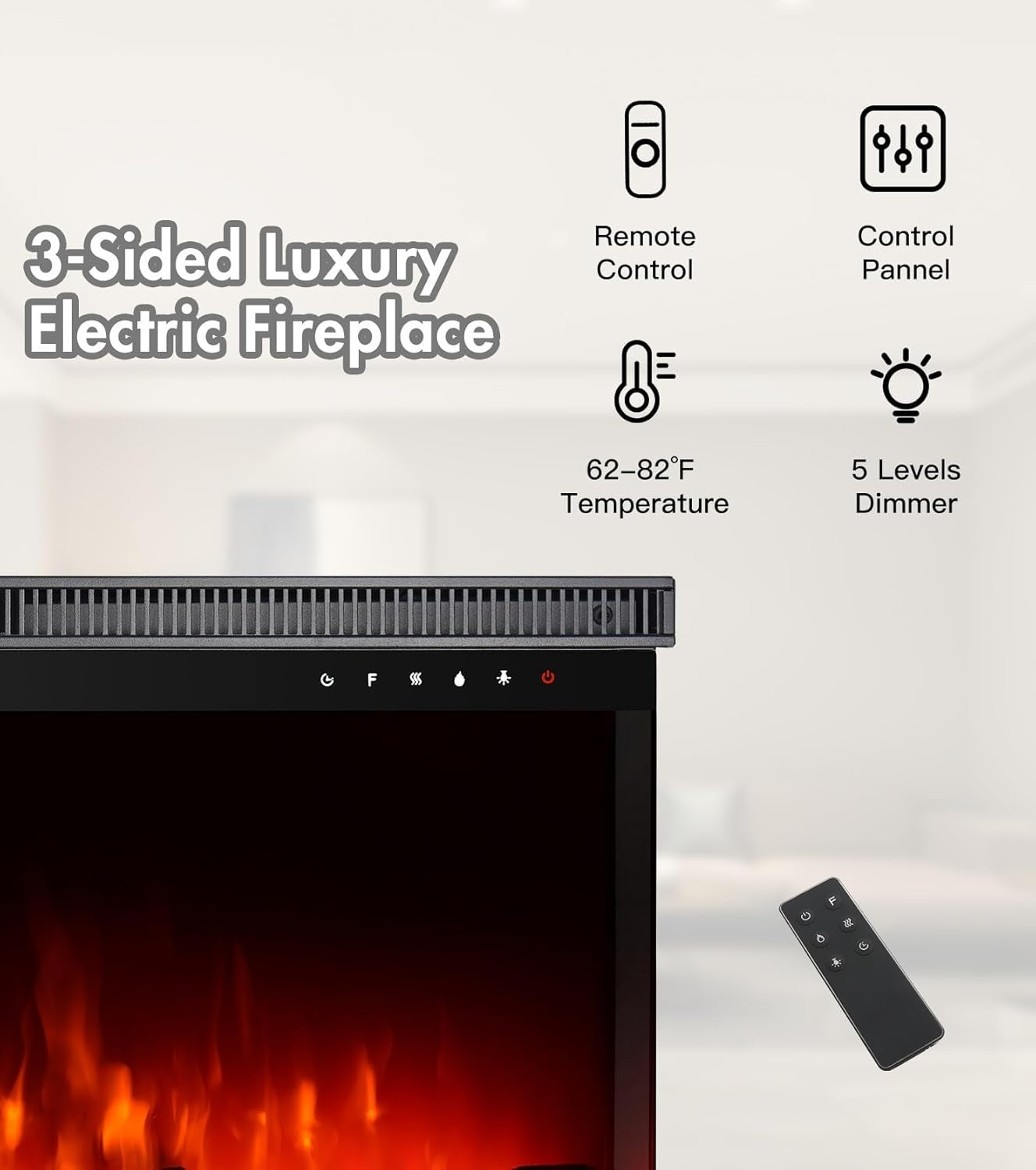 Luxury 3-Sided Electric Fireplace Recessed Wall Mounted with Remote & Timer