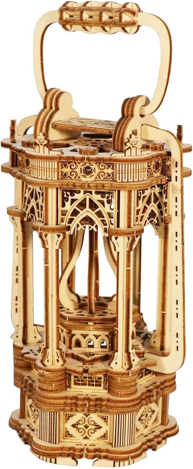 Wooden Lantern Puzzle Kit with LED Light DIY Vintage Gift Decor