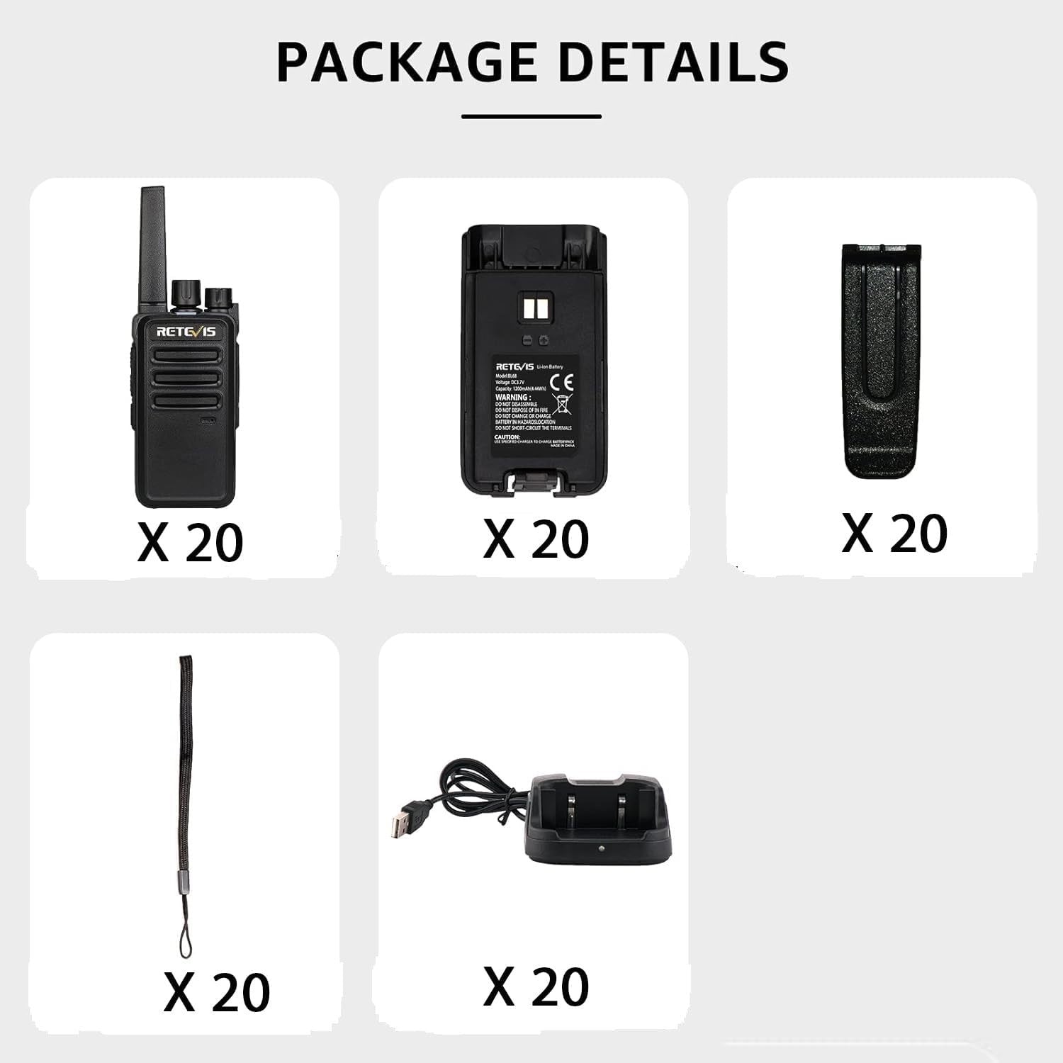 PMR446 Walkie Talkies 20 Pack Rechargeable VOX 16CH Long Range Radio