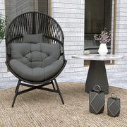 Outdoor Rattan Egg Chair with Cushion Headrest Patio Garden Lounge Seat
