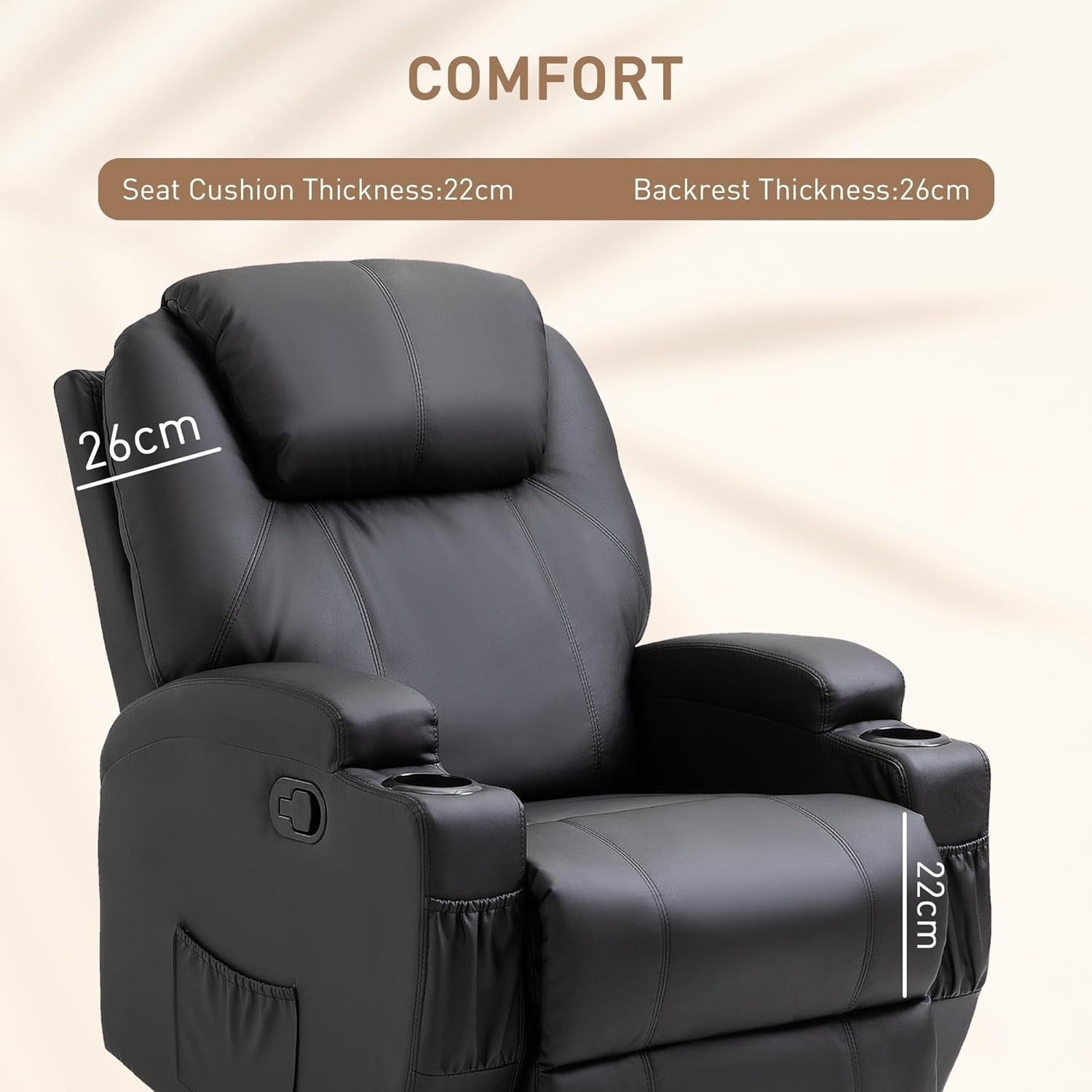 Massage Recliner Rocker Chair 360° Swivel 165° Recline Footrest Black