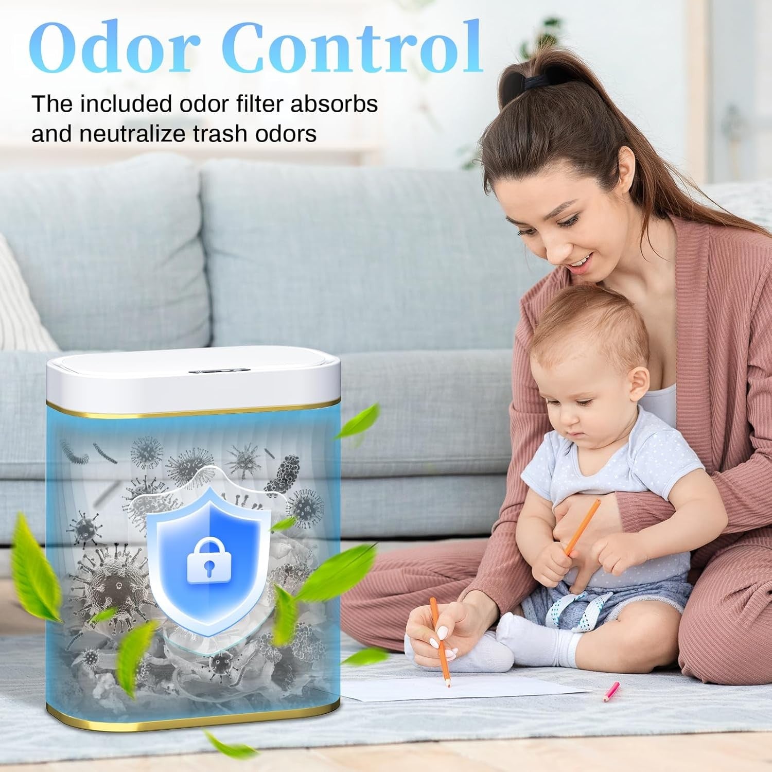 Automatic Touchless Bathroom Bin 2.6 Gallon Motion Sensor Slim White