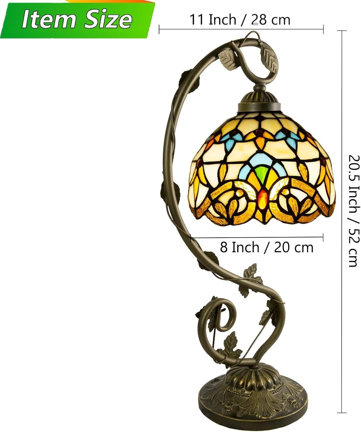Stained Glass Table Lamp Remote Control Dimmable LED 3-Colour Light