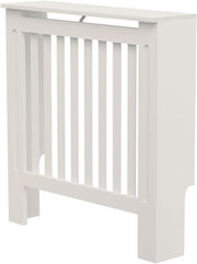 Small Radiator Cover White Slat MDF Compact Heater Cabinet Shelf Space Saving