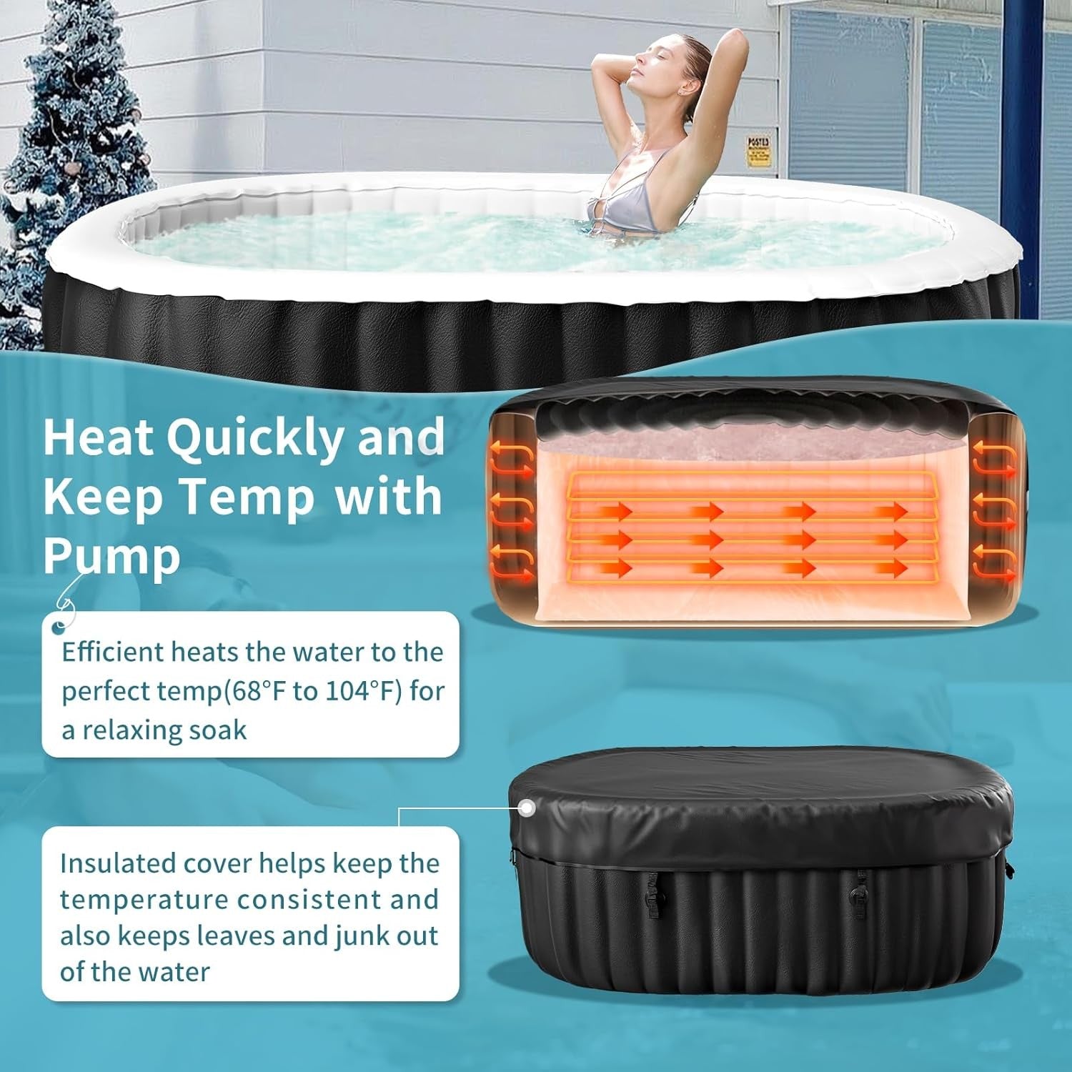 2 Person Inflatable Hot Tub Oval Spa 100 Air Jets Fast Heating Cover