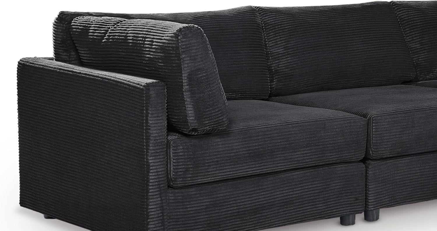 Black Jumbo Cord Modular 5 Seater L Shaped Sofa – Removable Covers