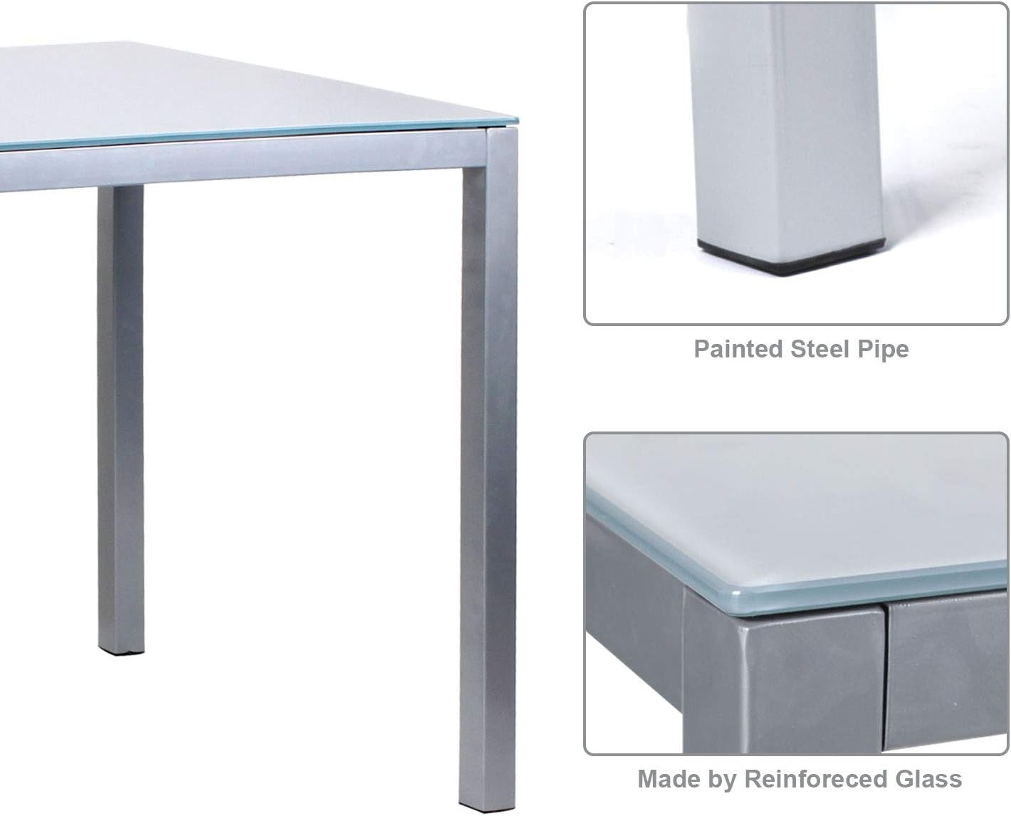 Modern 4-Seater Grey Glass Dining Table with Faux Leather Chairs