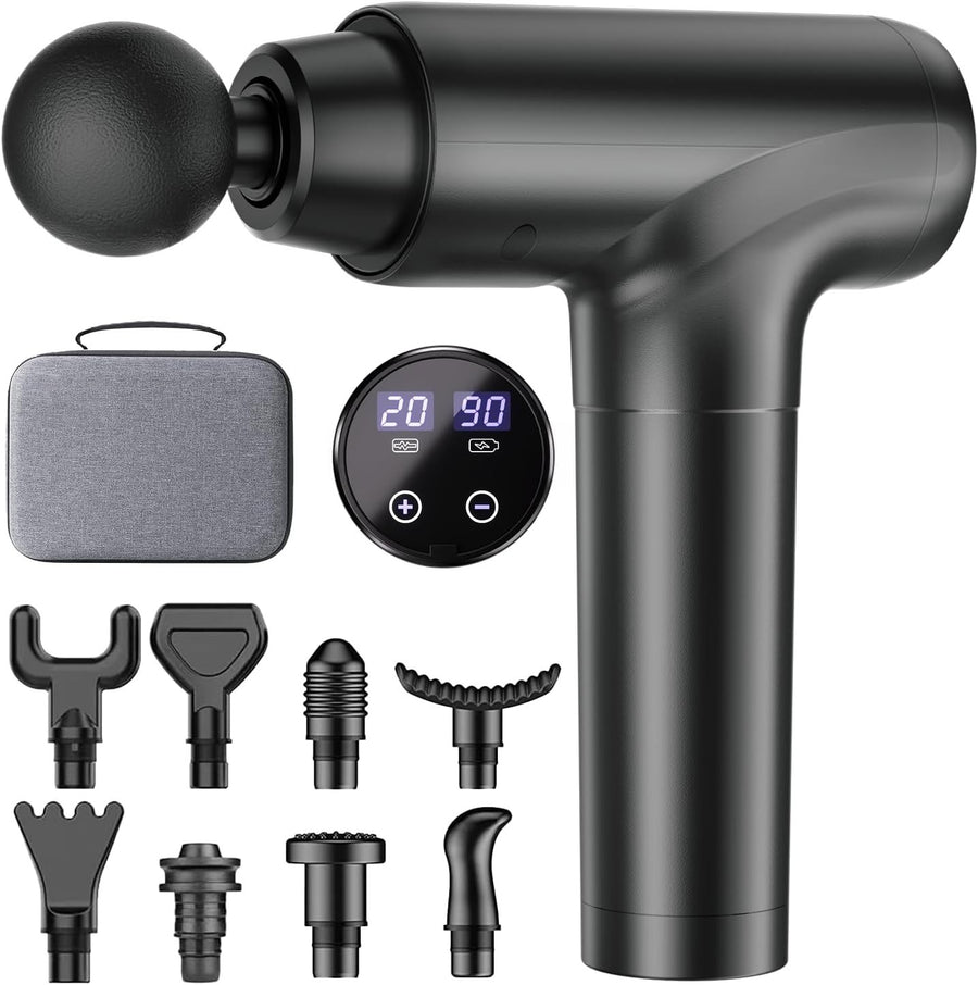Percussion Massage Gun Deep Tissue 20 Speeds LCD Muscle Recovery Kit