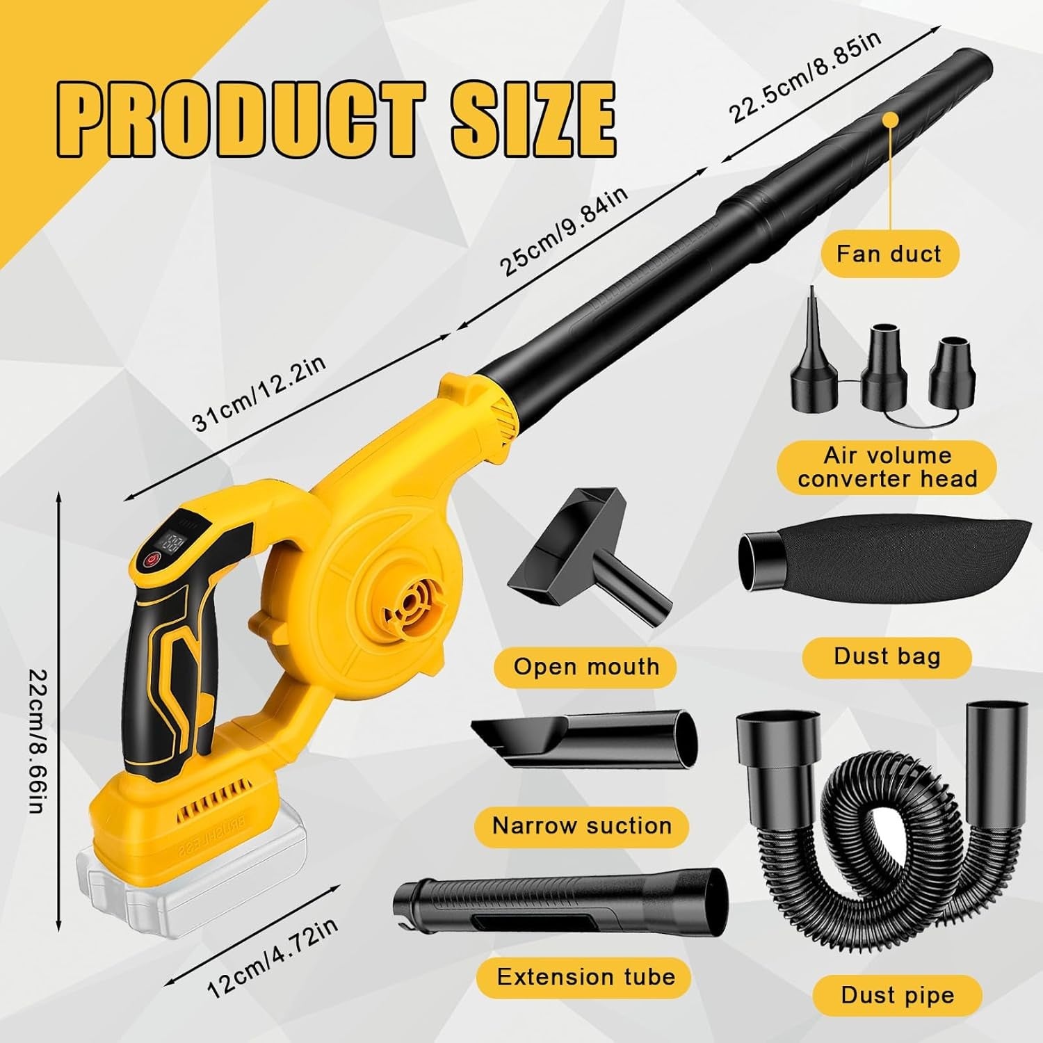 Cordless Leaf Blower 2-in-1 Vacuum 120CFM 230MPH Brushless Handheld