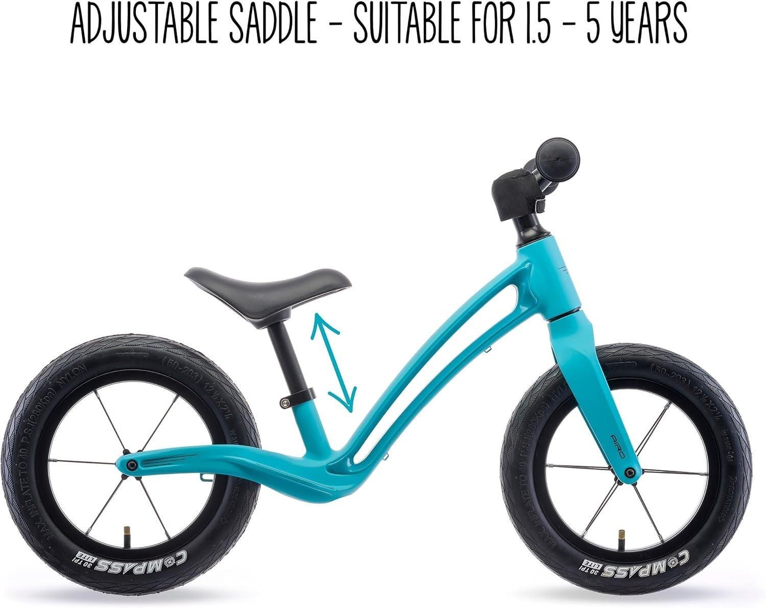 Kids Balance Bike 12in Lightweight Magnesium Push Bike Air Tyres Turquoise