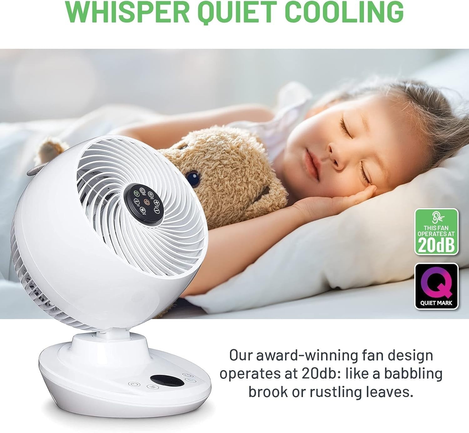 Silent 12-Speed Air Circulator Fan Remote Control Oscillating Desk Cooling White