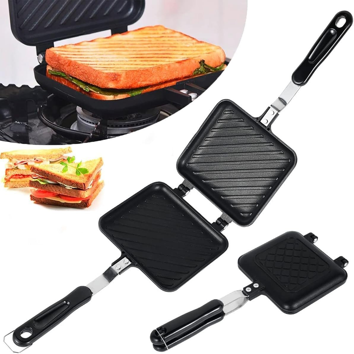 Camping Toastie Maker Non Stick Double-Side Stovetop Sandwich Frying Pan