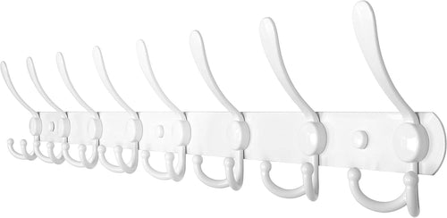 75cm Wall Mounted Coat Rack with 8 Hooks | White Metal Hook Rail Hanger