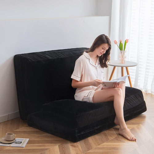 Charcoal 4 Fold Floor Sofa Bed Chair 75x240cm Plush Foam Washable Cover