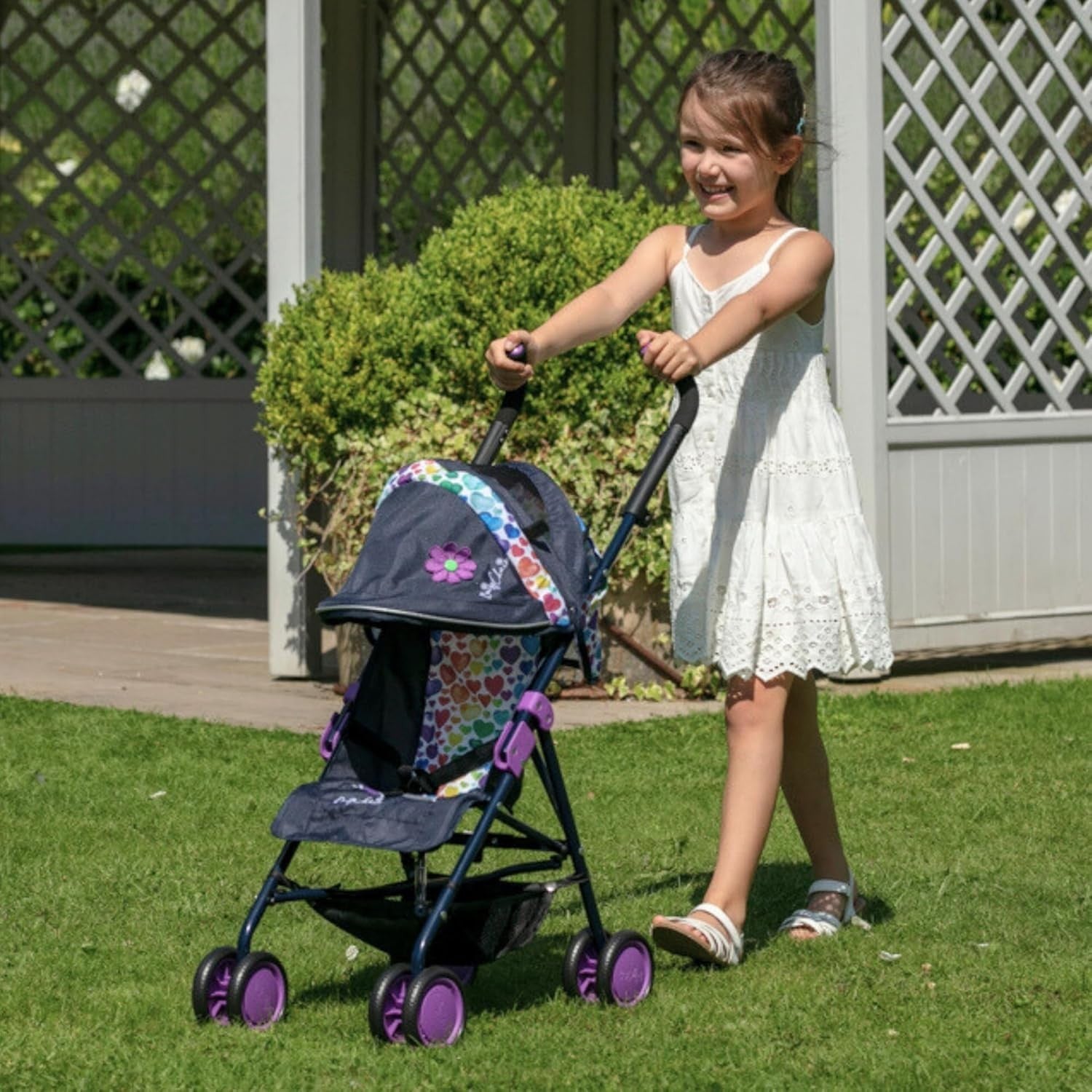 Large Dolls Pushchair for Ages 4–9, Adjustable Handle, Foldable Buggy
