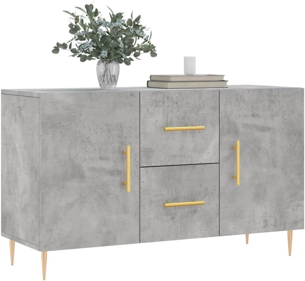 Concrete Grey Sideboard Cabinet Storage Drawers Modern Metal Legs 100cm Wide