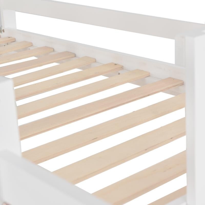 Kids Bunk Bed with Slide & Stairs White Pine Frame Storage Drawers 90x190cm