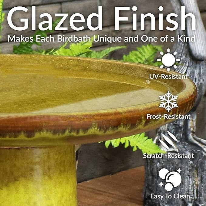 Ceramic Bird Bath Cognac Yellow – Outdoor Garden Bowl Frost-Resistant 21
