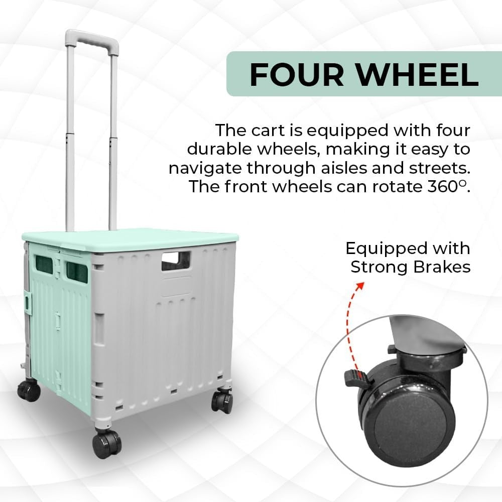 50L Foldable Shopping Trolley Cart 4 Wheels Lid 40kg Heavy Duty Utility