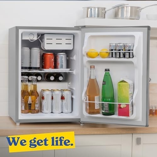 66L Mini Fridge Table Top Compact Larder Silver Reversible Door