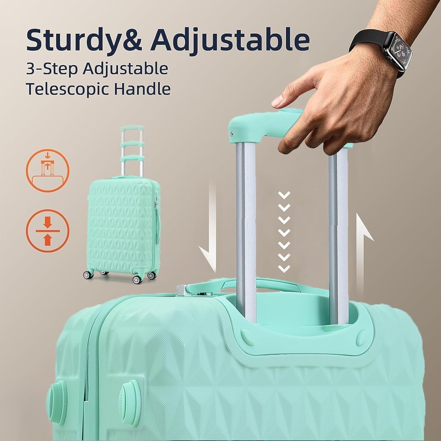 24 Inch Medium Hard Shell Suitcase Lightweight ABS Spinner Check In Luggage