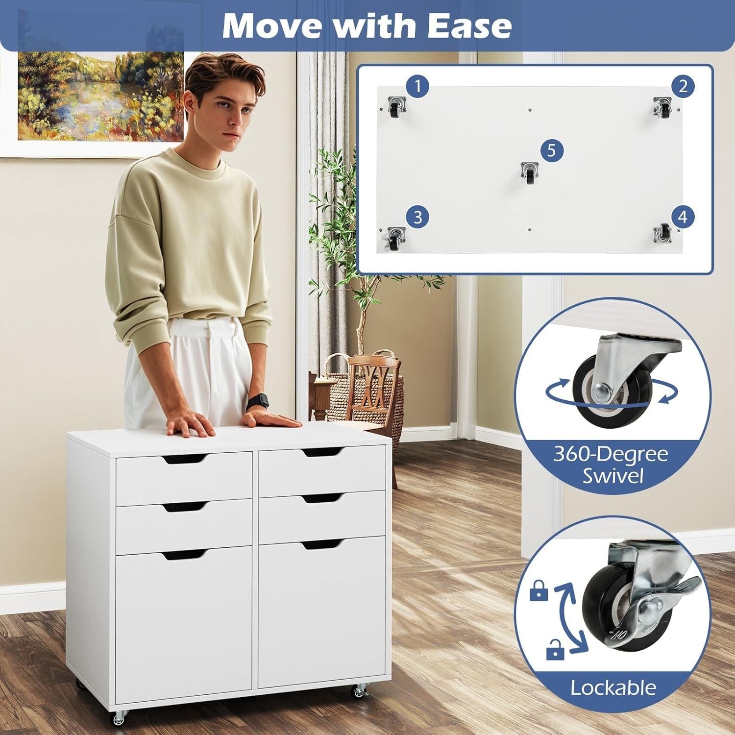 White 4 Drawer Mobile File Cabinet 73x40x64cm Printer Stand