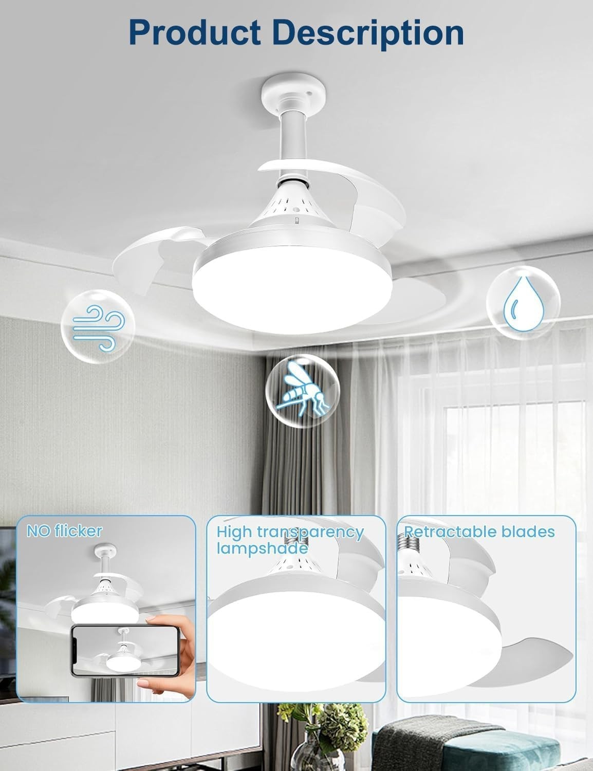 HZSANUE 40W Ceiling Fan with Lights, Remote, 3-Speed, Dimmable LED