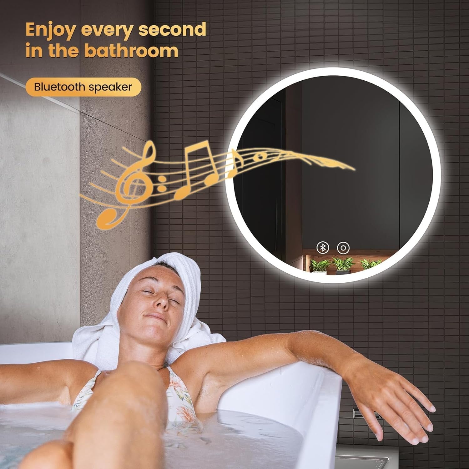 LED Bathroom Vanity Mirror Touch Sensor Anti-Fog Dimmable Round 60x60cm