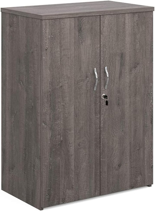 Grey Oak Double Door Office Storage Cabinet Lockable Cupboard Shelves