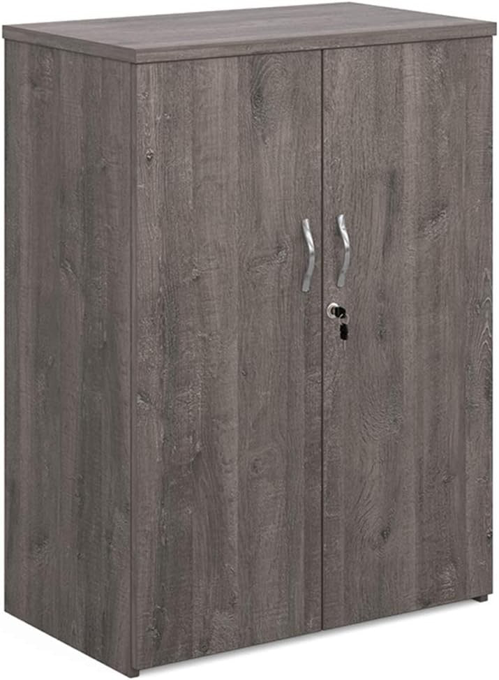 Grey Oak Double Door Office Storage Cabinet Lockable Cupboard Shelves