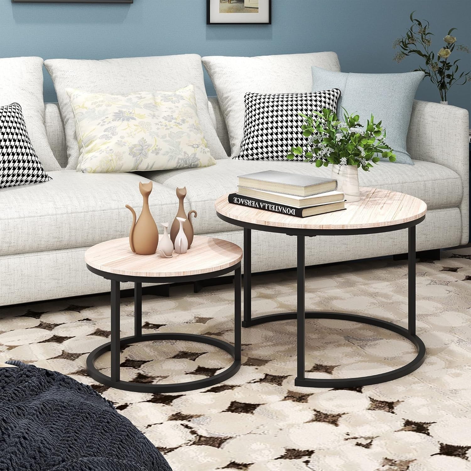 White Oak Nesting Coffee Tables Set of 2 – Round Space-Saving Side Tables
