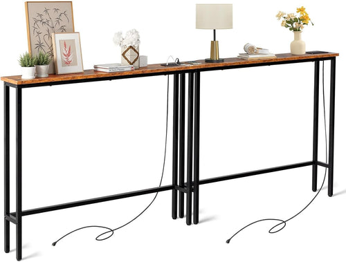 Slim Console Table with Power Outlets & USB Ports, Space-Saving Hallway