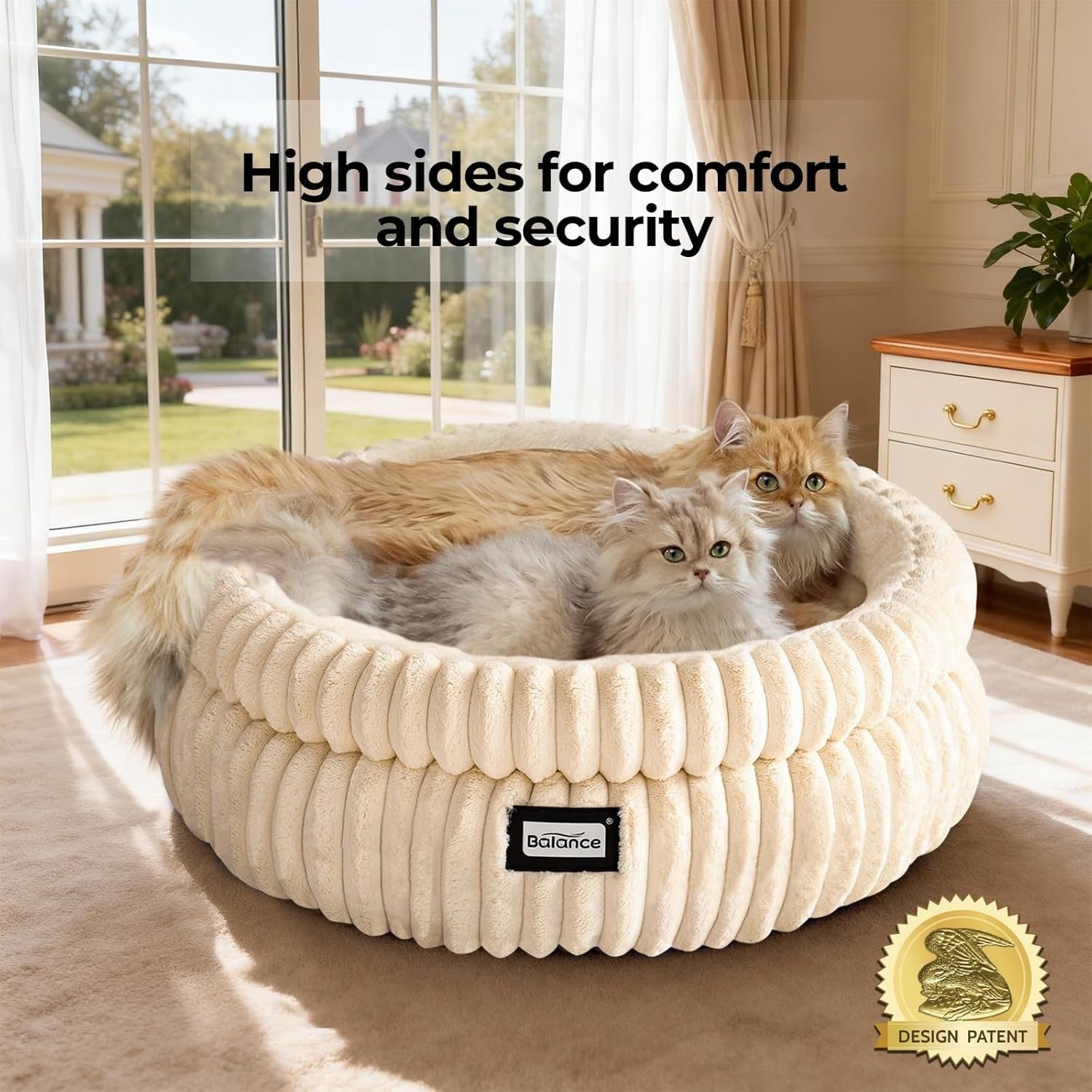 Plush Round Cat Bed Washable Faux Fur Kitten Puppy Bed High Sides