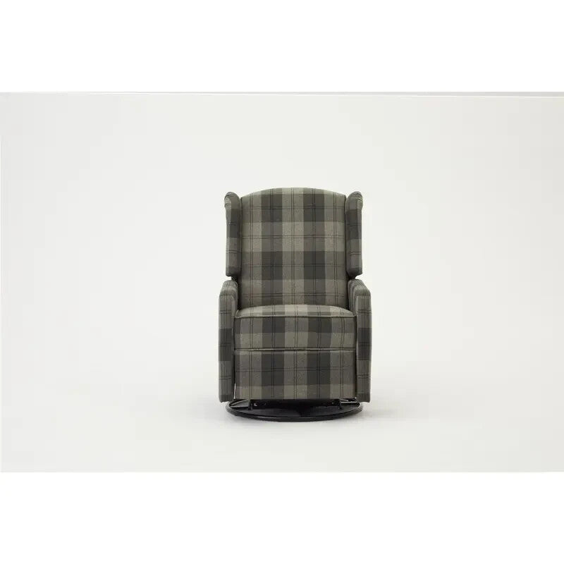 Recliner Armchair Grey Tartan Wingback Chair with Swivel & Footrest Sofa