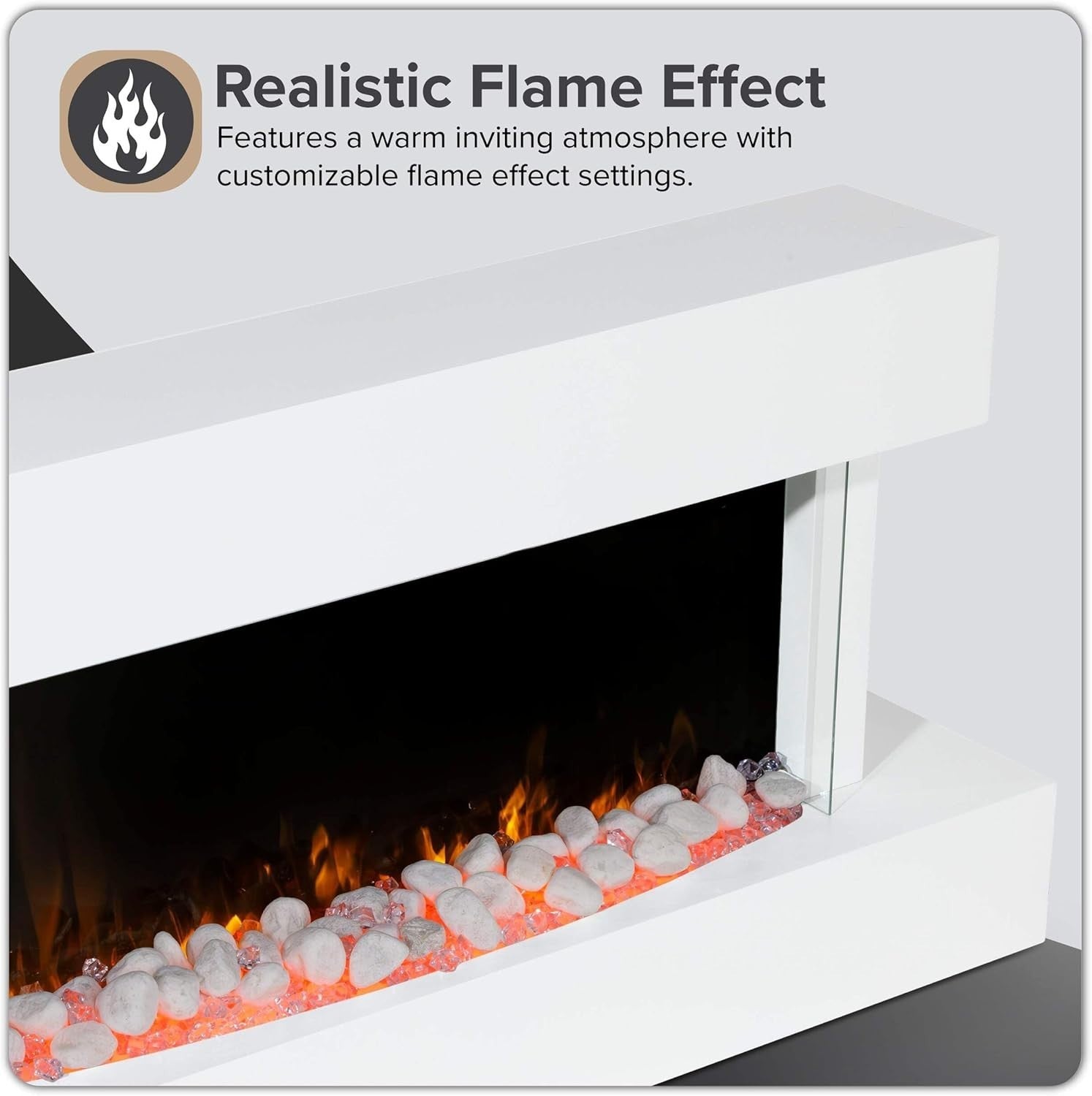 46" Wall Mounted Electric Fireplace White LED Flame Heater Pebble Log