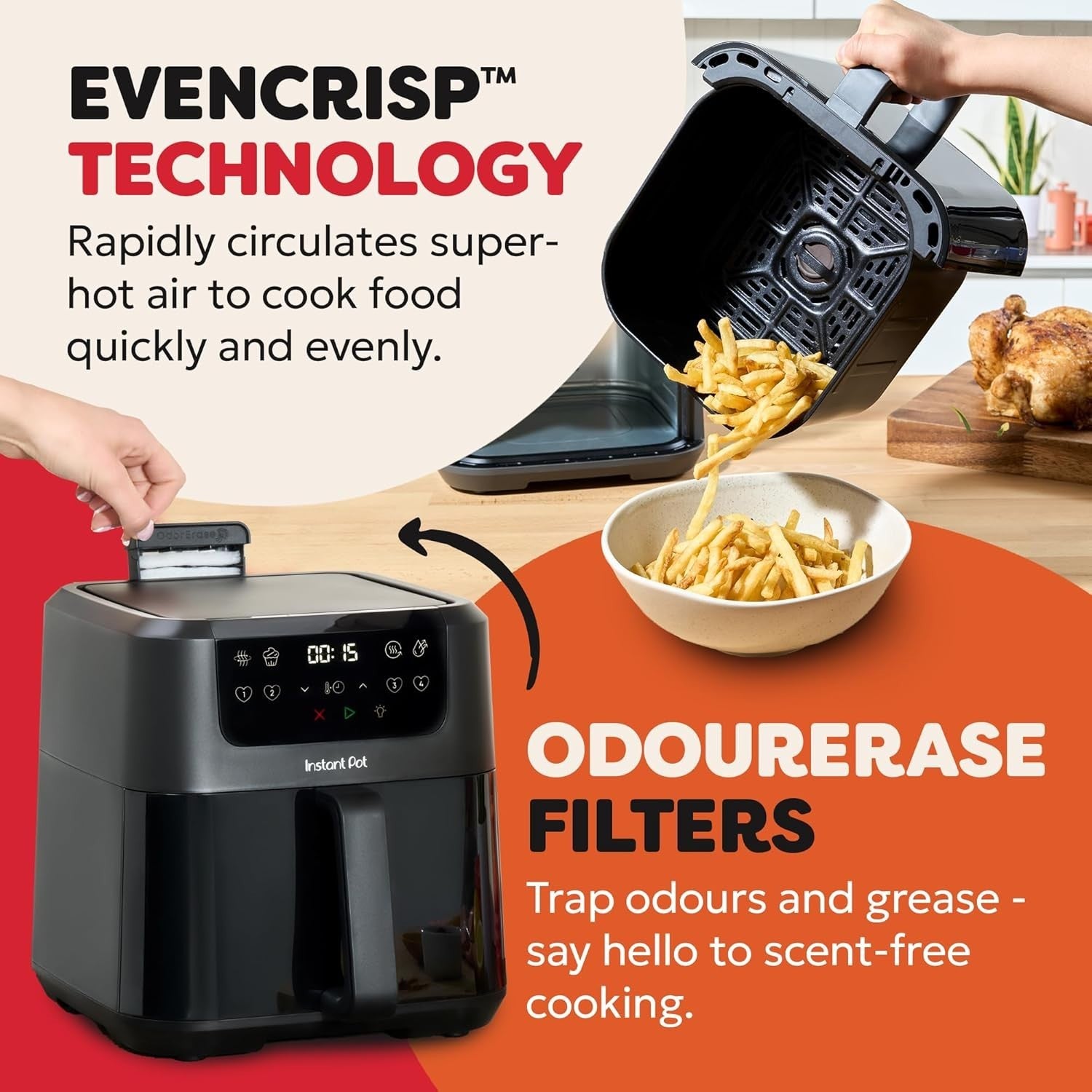 5L Digital Air Fryer Compact Window Rapid Cook 4-in-1 Bake Reheat Dehydrate