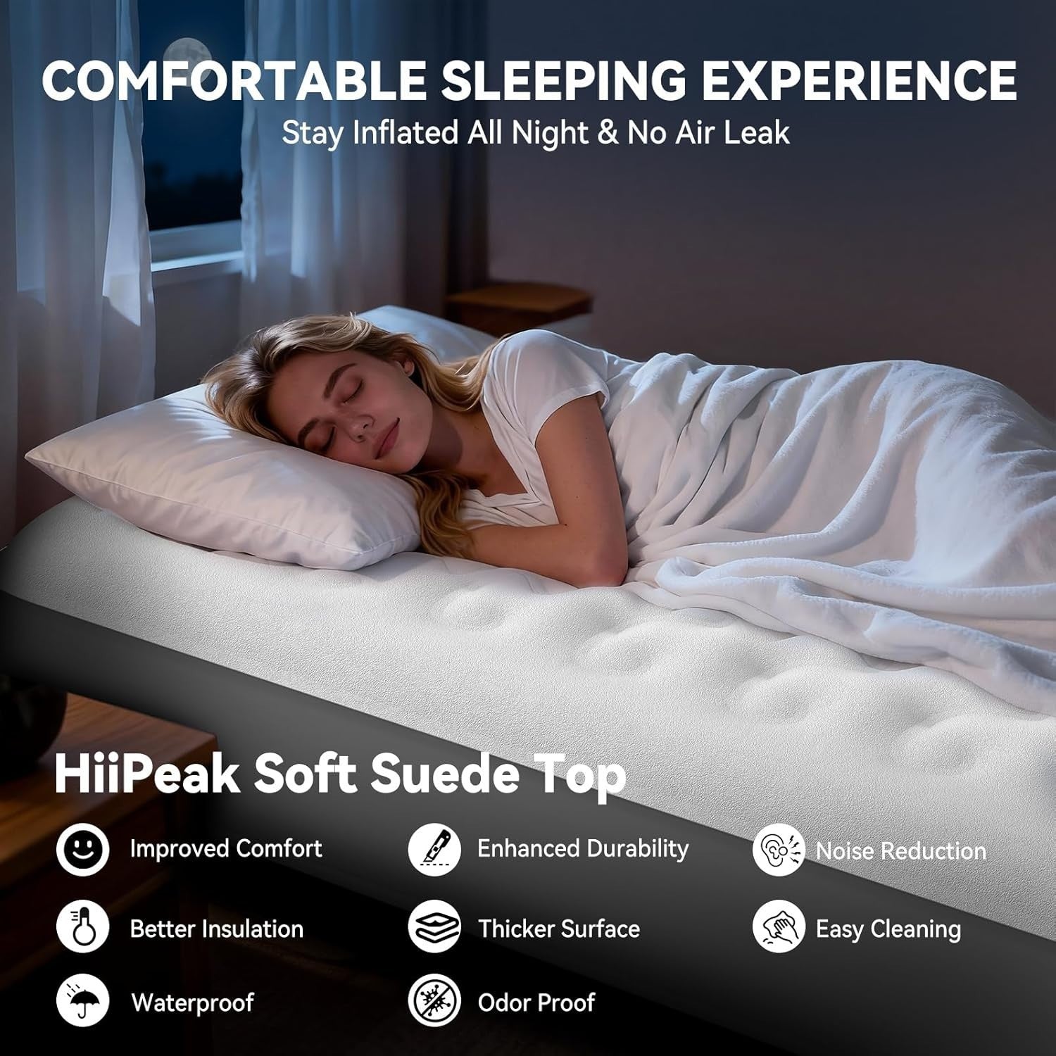 Double Air Bed with Built-In Pump Self Inflating Suede Camping Mattress