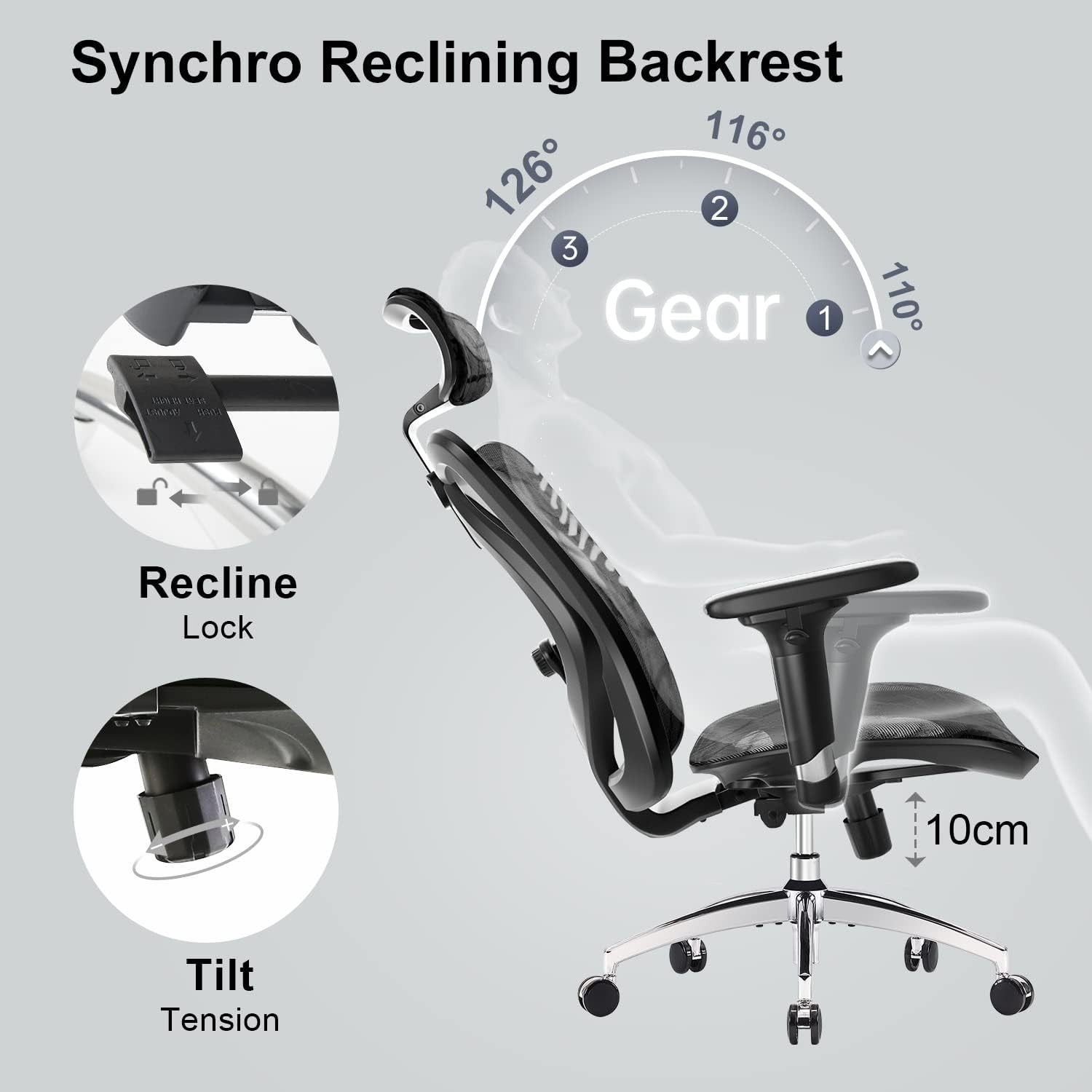 Ergonomic Office Chair Mesh Back Headrest Computer Desk Gaming Swivel Home