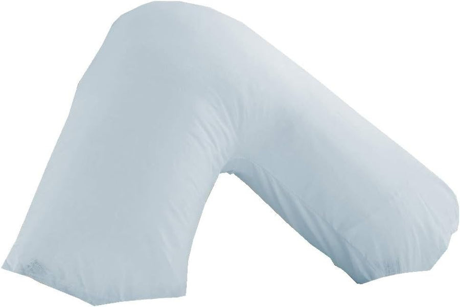 V Shaped Pregnancy Pillow Duck Feather Support Cotton Cover 32 Inch Sky