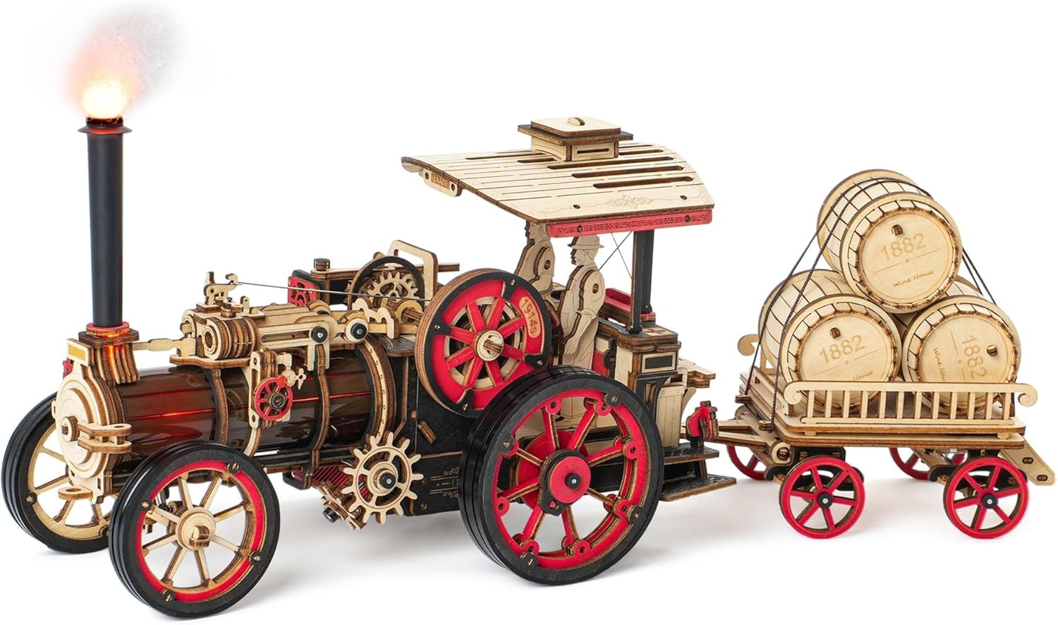 3D Wooden Steam Engine Train Model Kit Motorized LED DIY Puzzle Gift