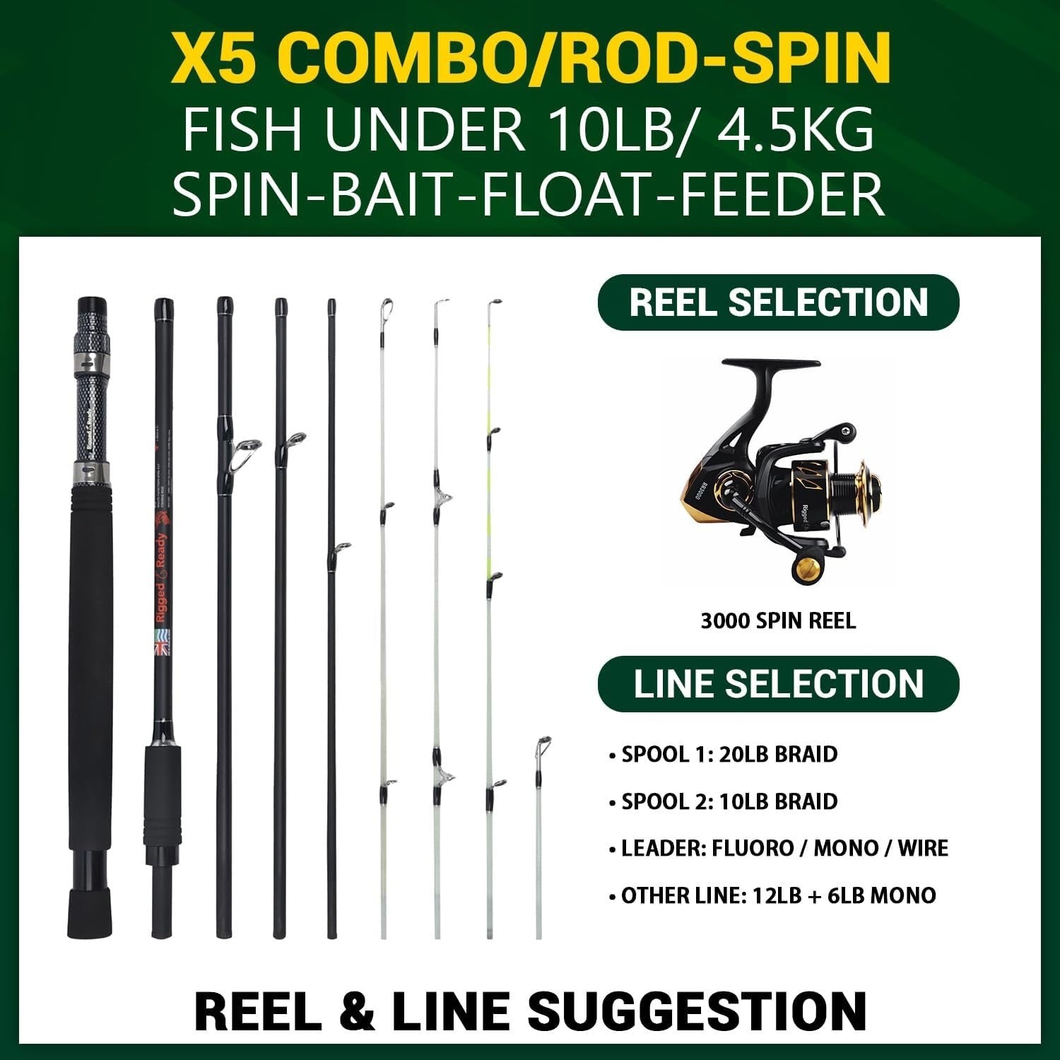 Travel Fishing Rod X5 – 5-in-1 Spin, Fly, Salt & Freshwater Compact Rod