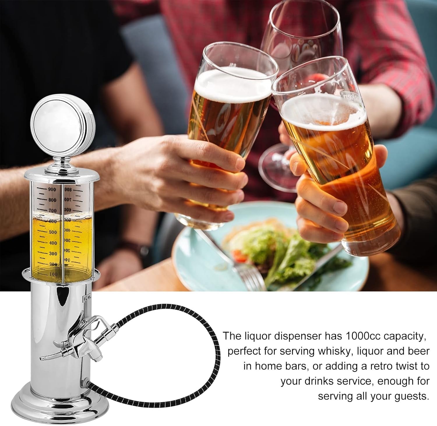 Gas Pump Whiskey Dispenser 1000ml Retro Drinks Server for Beer Rum Vodka Bar